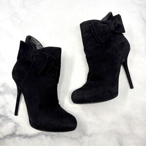 Christian Dior Vintage Y2K Bow Suede Leather Platform Heeled Ankle Bootie Boots
